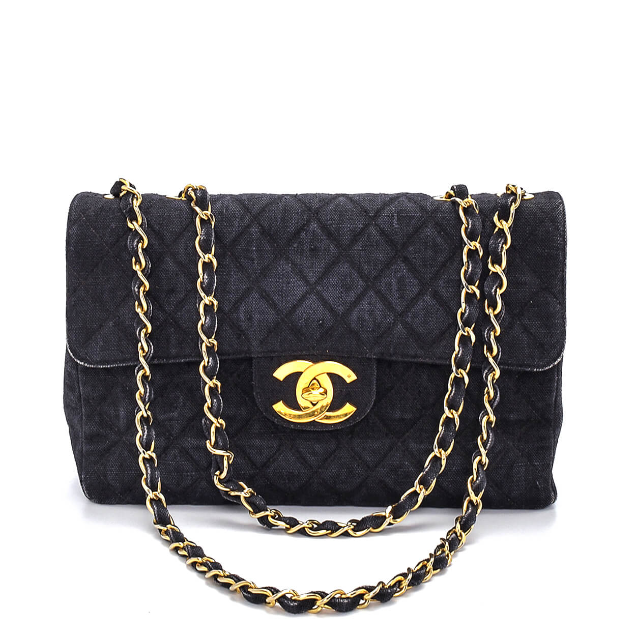 Chanel - Black Denim Quilted Rare Vintage Maxi Flap Bag